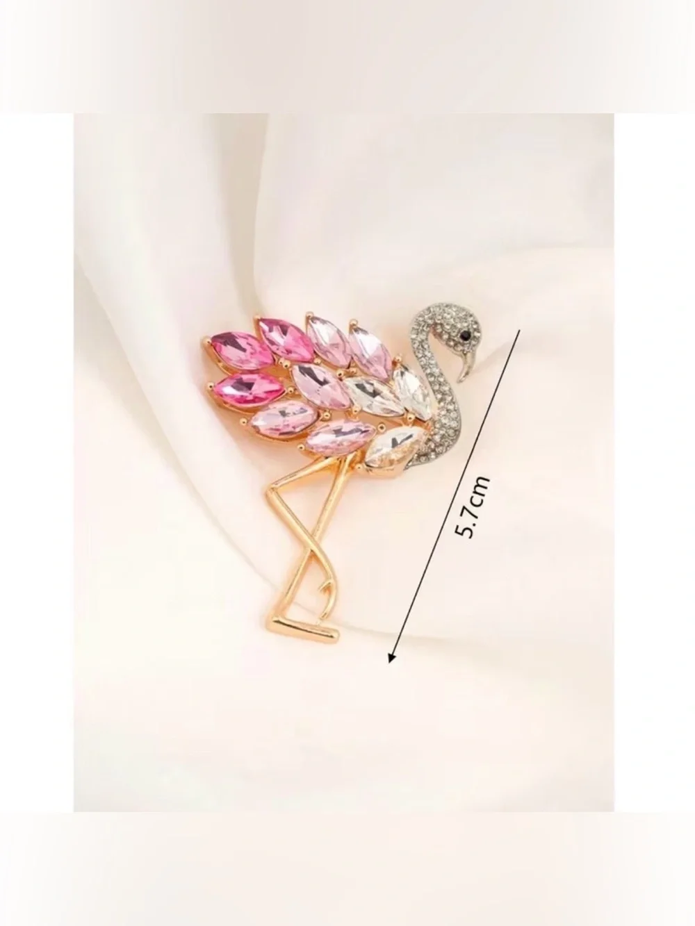 New sparkling gold-tone flamingo brooch adorned with pink and clear crystals